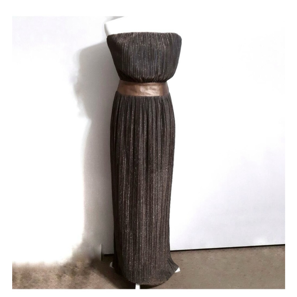 Dress the Population Strapless Metallic Brown Evening Gown Medium
